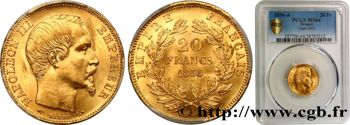 20 francs or Napoléon III, tête nue 1856 Paris F.531/9 MS64 PCGS