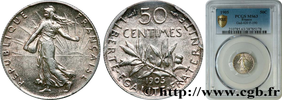50 centimes Semeuse 1905 Paris F.190/12 SPL63 PCGS