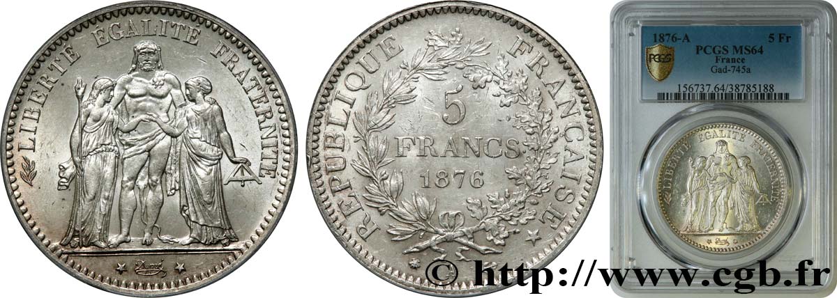 5 francs Hercule 1876 Paris F.334/17 SC64 PCGS