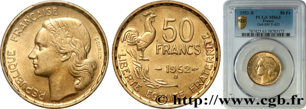50 francs Guiraud 1952 Beaumont-le-Roger F.425/9 SPL63 PCGS
