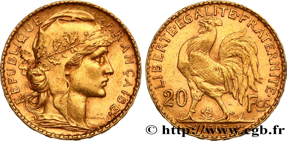 20 francs or Coq, Dieu protège la France 1905 Paris F.534/10 TTB50 