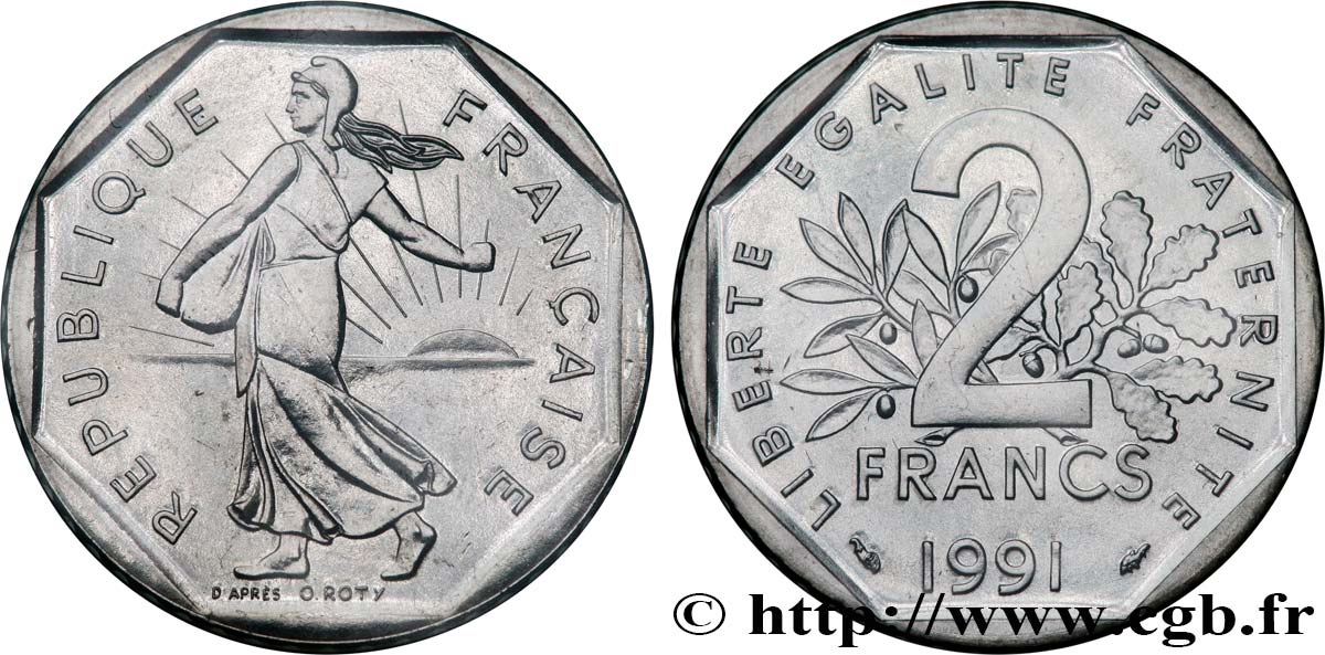2 francs Semeuse, nickel, Brillant Universel, frappe médaille 1991 Pessac F.272/16 ST 