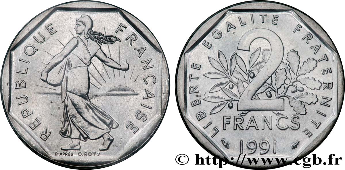 2 francs Semeuse, nickel, Brillant Universel, frappe médaille 1991 Pessac F.272/16 FDC 