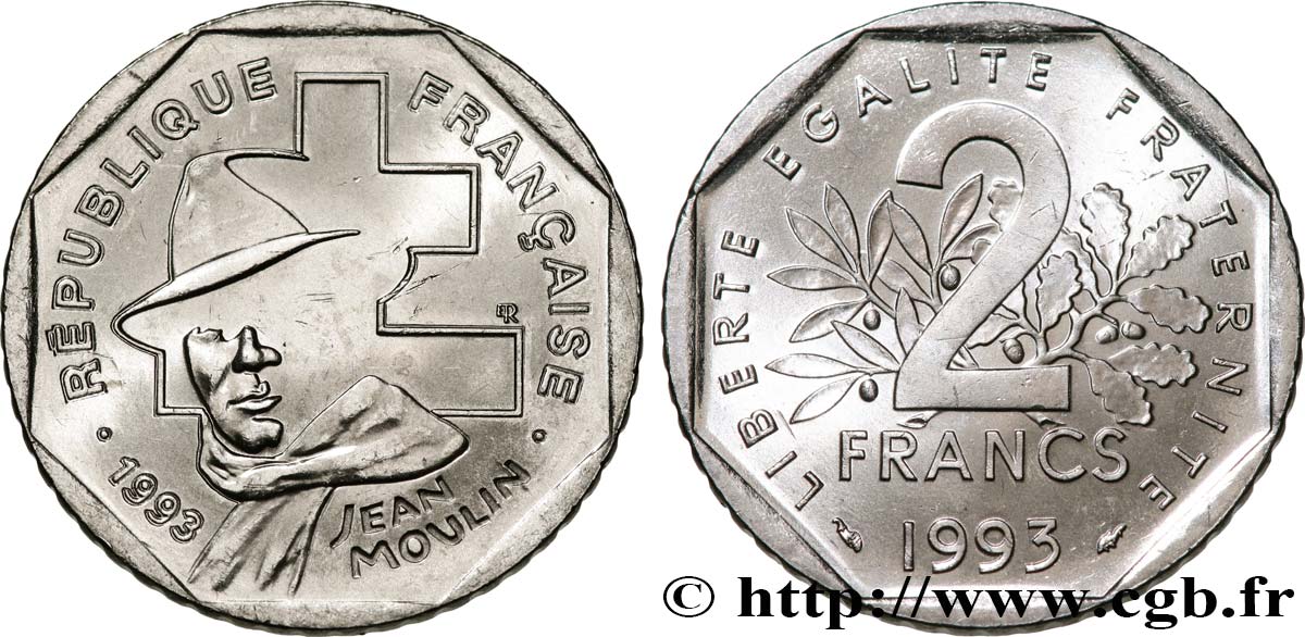 2 francs Jean Moulin 1993  F.273/2 SPL63 