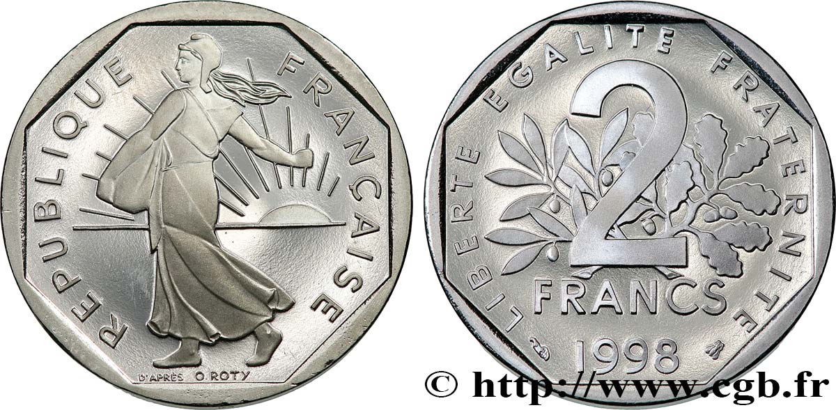 2 francs Semeuse, nickel, BE (Belle Épreuve) 1998 Pessac F.272/26 var. FDC 