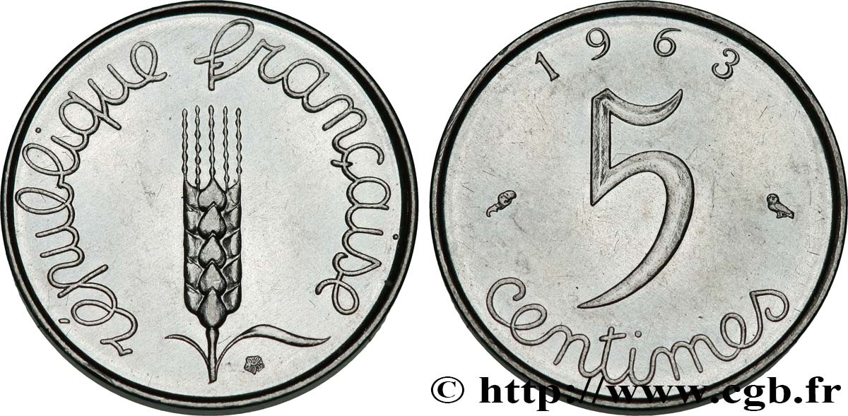 5 centimes Épi 1963  F.124/5 MS60 