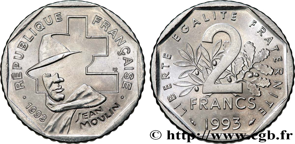 2 francs Jean Moulin 1993  F.273/2 MS63 