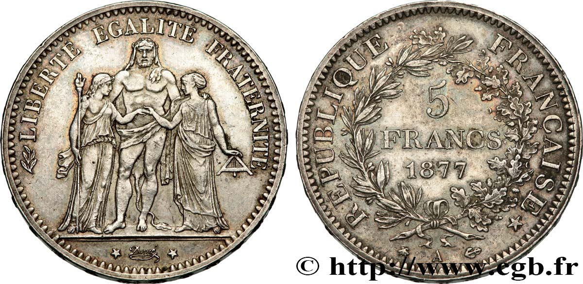 5 francs Hercule 1877 Paris F.334/19 TTB+ 