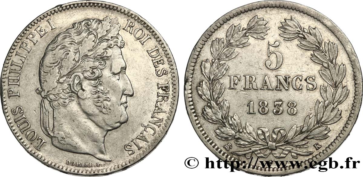 5 francs IIe type Domard 1838 Bordeaux F.324/72 TTB 