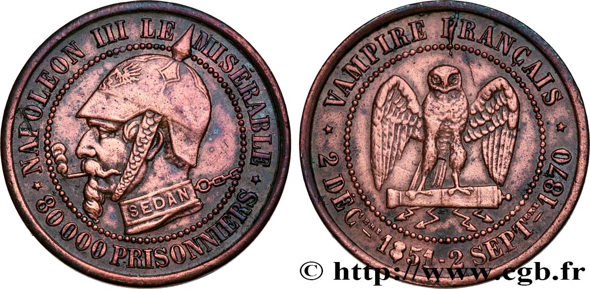 Médaille satirique Cu 27, type A “Éclairs et cigarette” 1870  Schw.A1a  q.SPL 