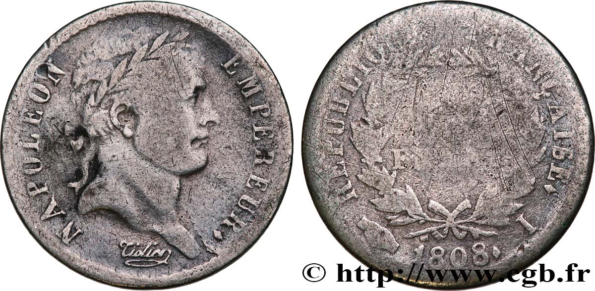 Demi-franc Napoléon Ier tête laurée, République française 1808 Limoges F.177/8 B 