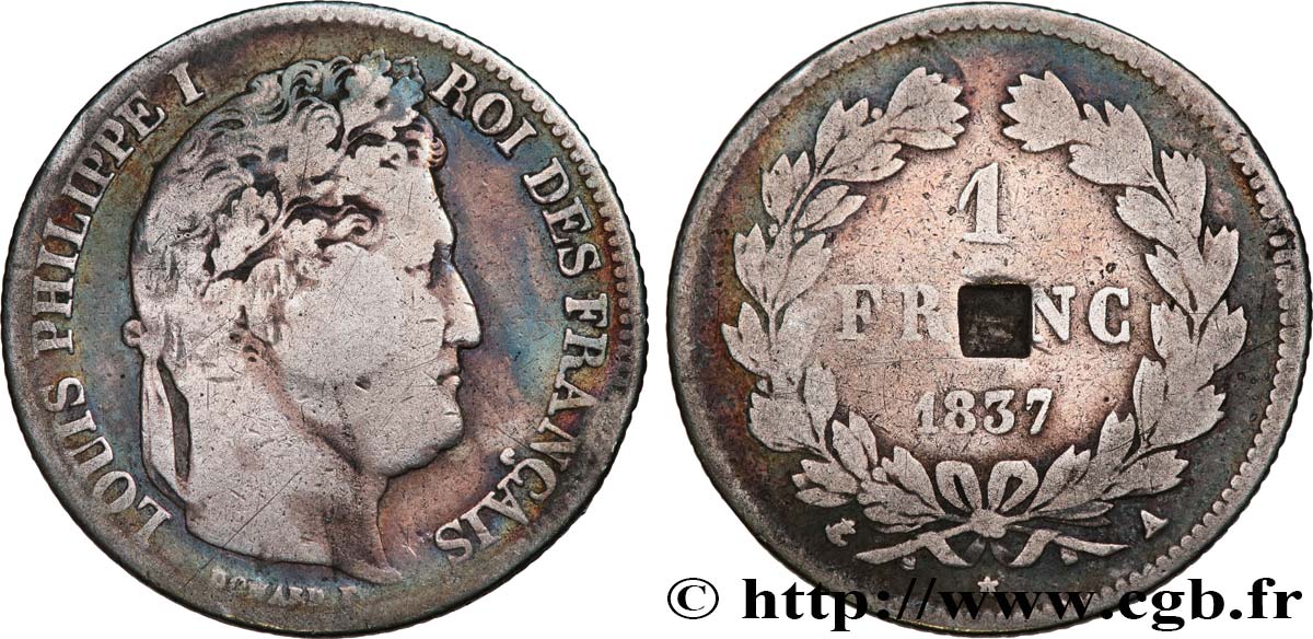1 franc Louis-Philippe, couronne de chêne 1837 Paris F.210/55 B10 