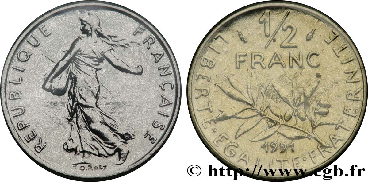 1/2 franc Semeuse, Brillant Universel, frappe médaille 1991 Pessac F.198/31 ST 