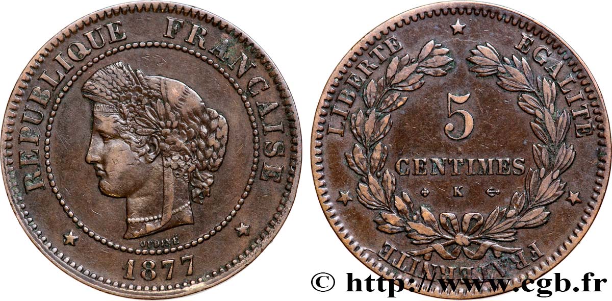 5 centimes Cérès 1877 Bordeaux F.118/16 MB35 