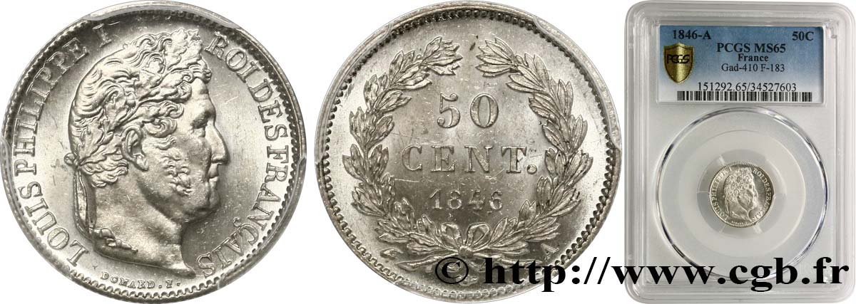 50 centimes Louis-Philippe 1846 Paris F.183/7 FDC65 PCGS