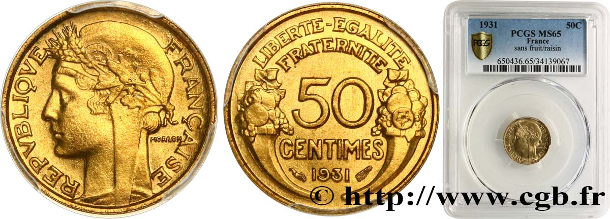 50 centimes Morlon 1931  F.192/3 FDC65 PCGS