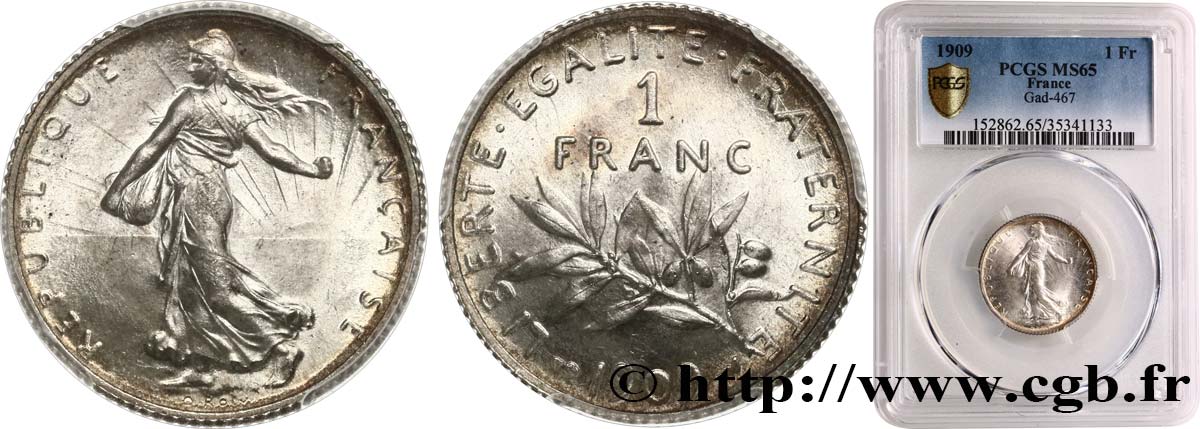 1 franc Semeuse 1909 Paris F.217/14 MS65 PCGS