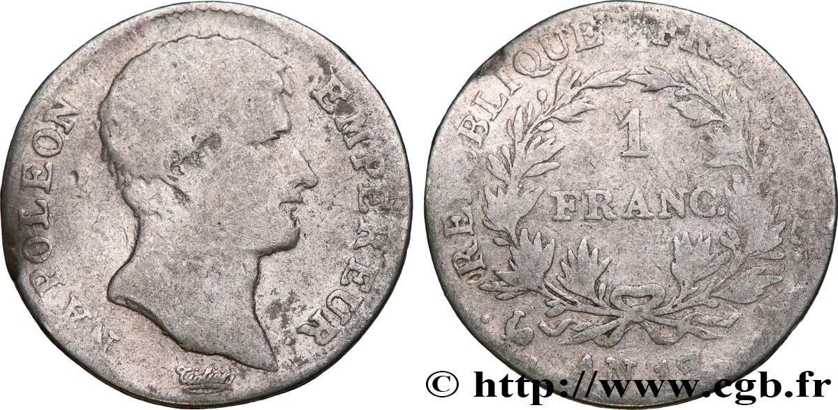 1 franc Napoléon Empereur, Calendrier révolutionnaire 1805 Paris F.201/14 B 