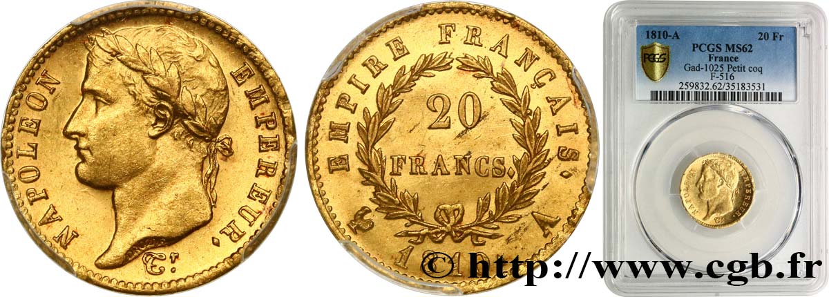20 francs or Napoléon tête laurée, Empire français 1810 Paris F.516/9 SPL62 PCGS