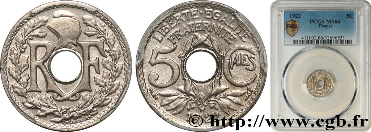 5 centimes Lindauer, petit module 1922 Paris F.122/4 ST66 PCGS