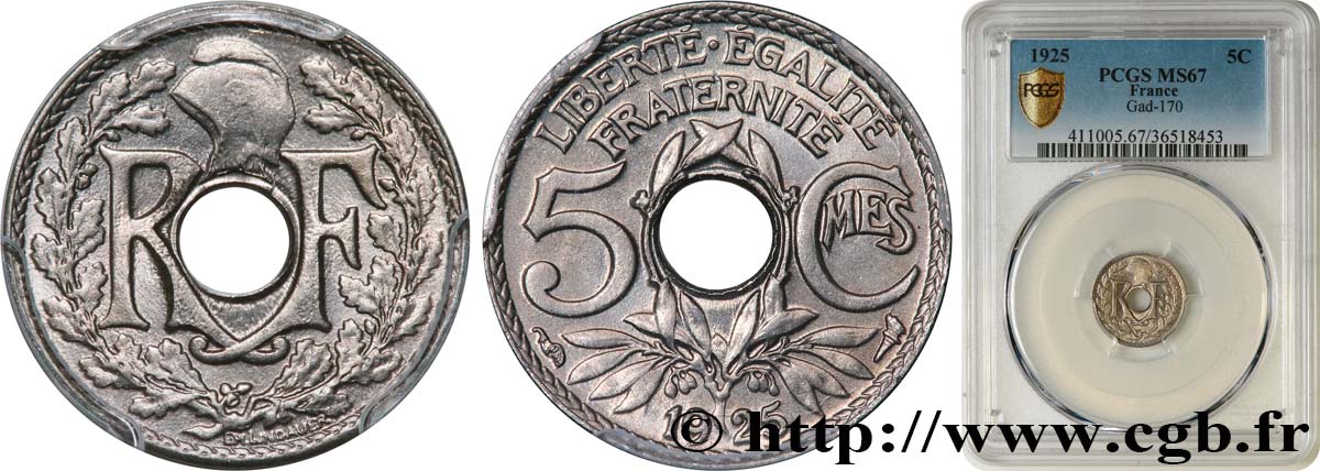 5 centimes Lindauer, petit module 1925 Paris F.122/10 FDC67 PCGS