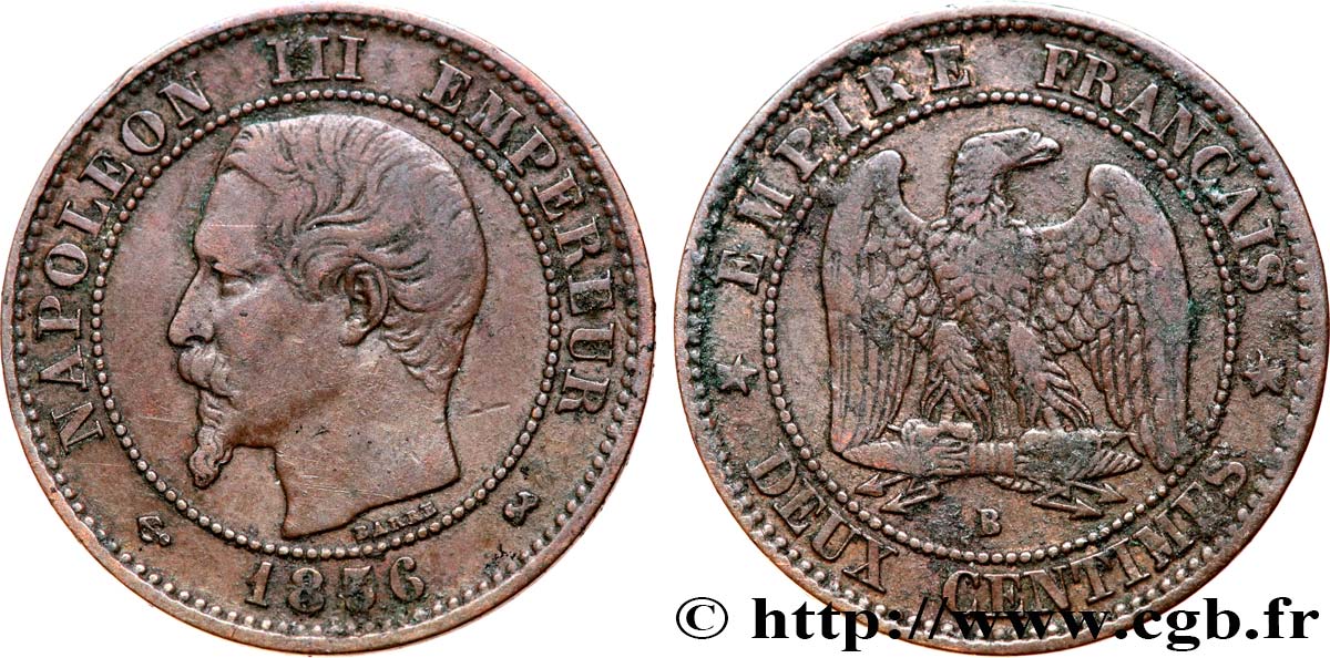 Deux centimes Napoléon III, tête nue 1856 Rouen F.107/39 BC35 