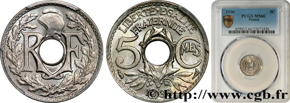 5 centimes Lindauer, petit module 1930 Paris F.122/13 MS66 PCGS
