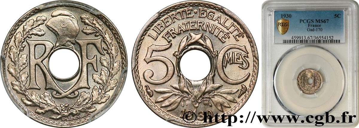 5 centimes Lindauer, petit module 1930 Paris F.122/13 ST67 PCGS