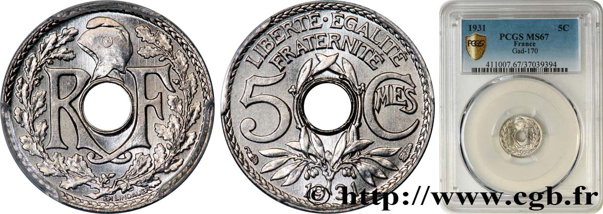 5 centimes Lindauer, petit module 1931 Paris F.122/14 FDC67 PCGS