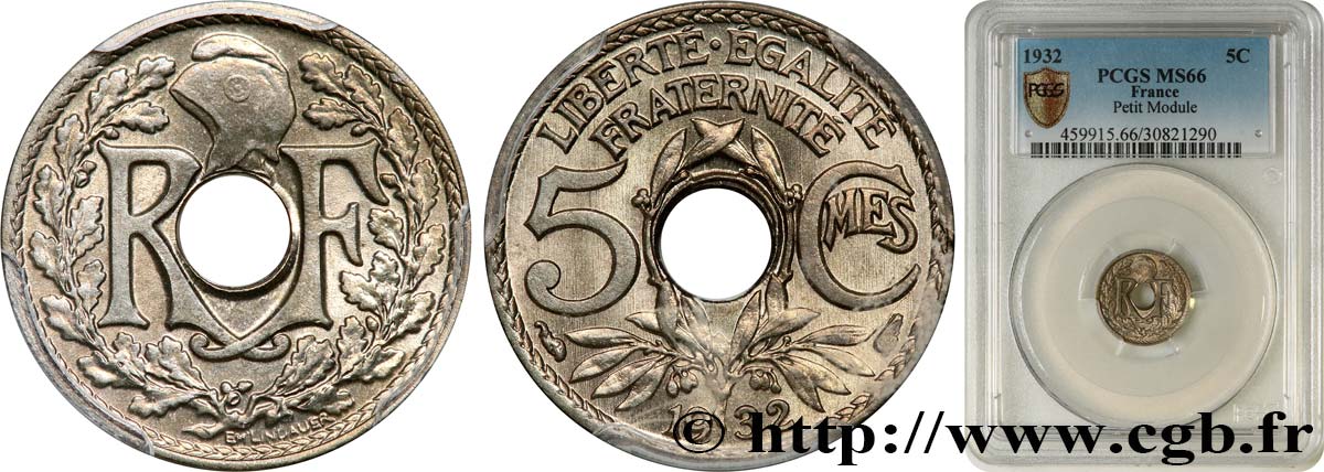 5 centimes Lindauer, petit module 1932 Paris F.122/15 FDC66 PCGS