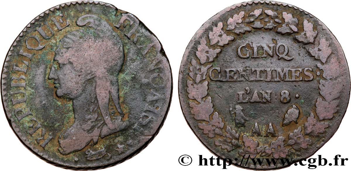 Cinq centimes Dupré, grand module 1800 Metz F.115/102 TB20 