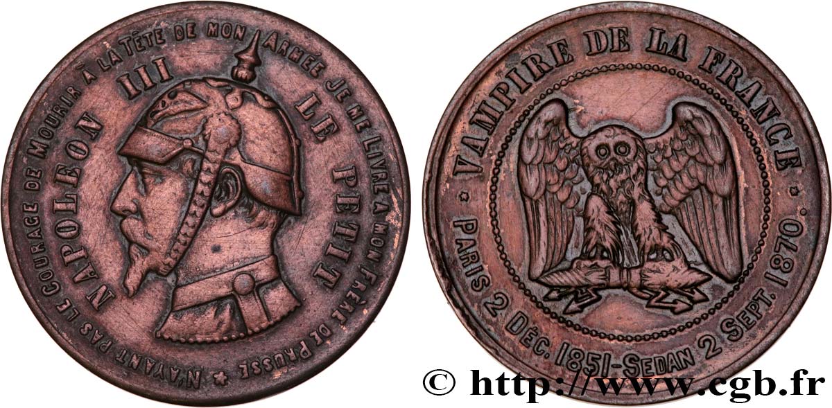 Médaille satirique Cu 32, type C “Chouette monétaire” 1870  Schw.C5b  TTB 