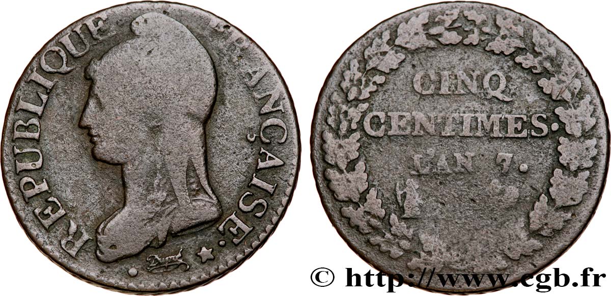 Cinq centimes Dupré, grand module 1799 Paris F.115/46 B12 