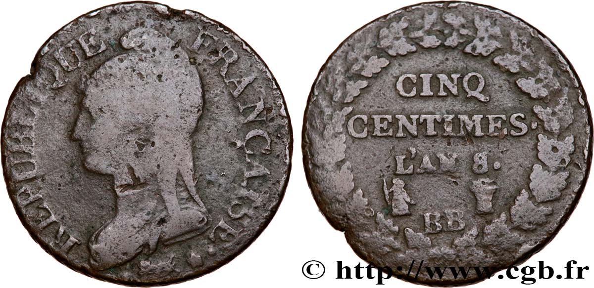 Cinq centimes Dupré, grand module 1800 Strasbourg F.115/118 B12 