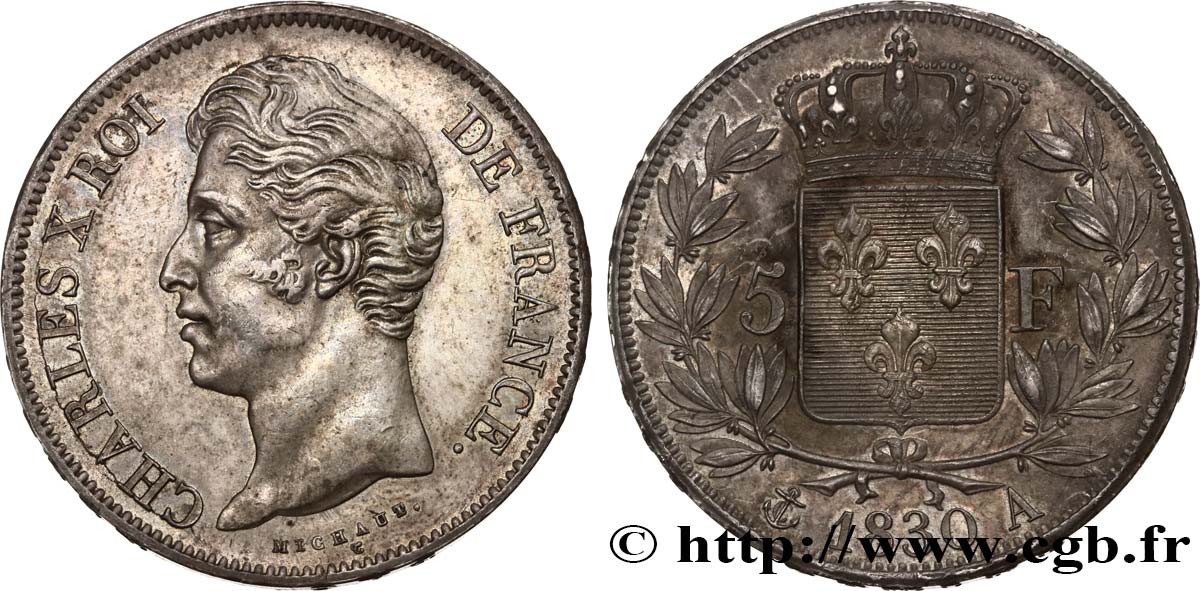 5 francs Charles X 2e type, tranche en relief 1830 Paris F.312/1 VZ55 