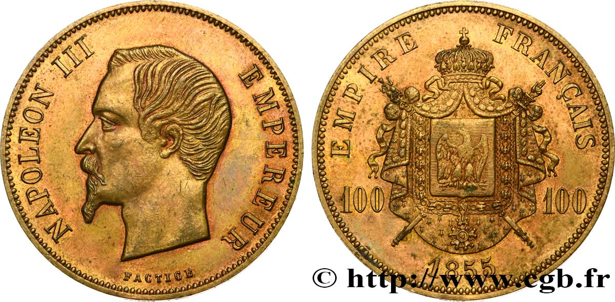 100 francs Napoléon III, tête nue, FACTICE pour le Film “Le Tricheur” 1855   VZ 