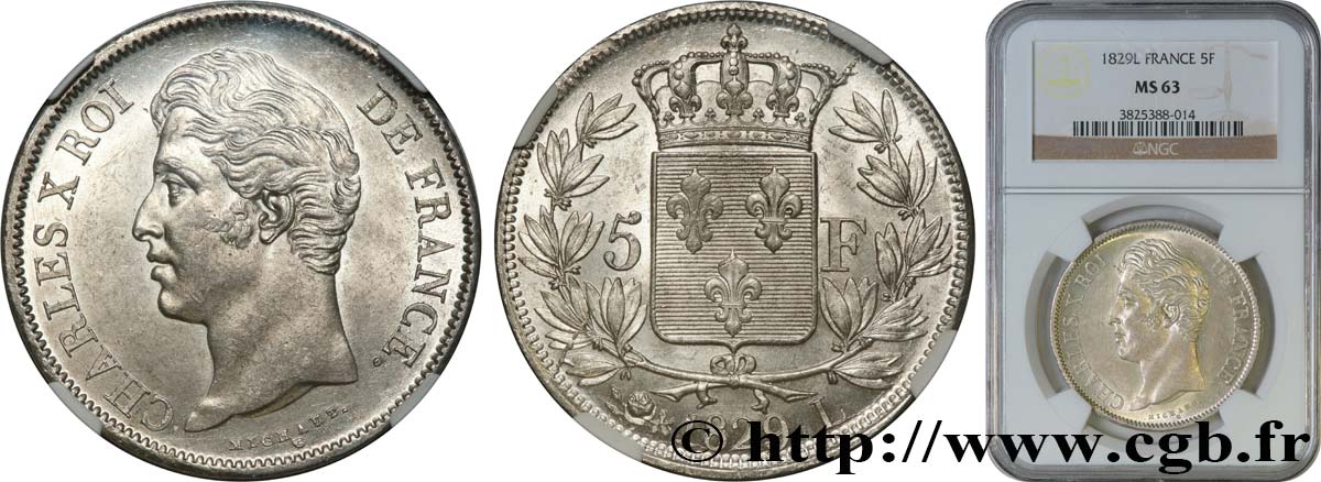 5 francs Charles X, 2e type 1829 Bayonne F.311/34 fST63 NGC