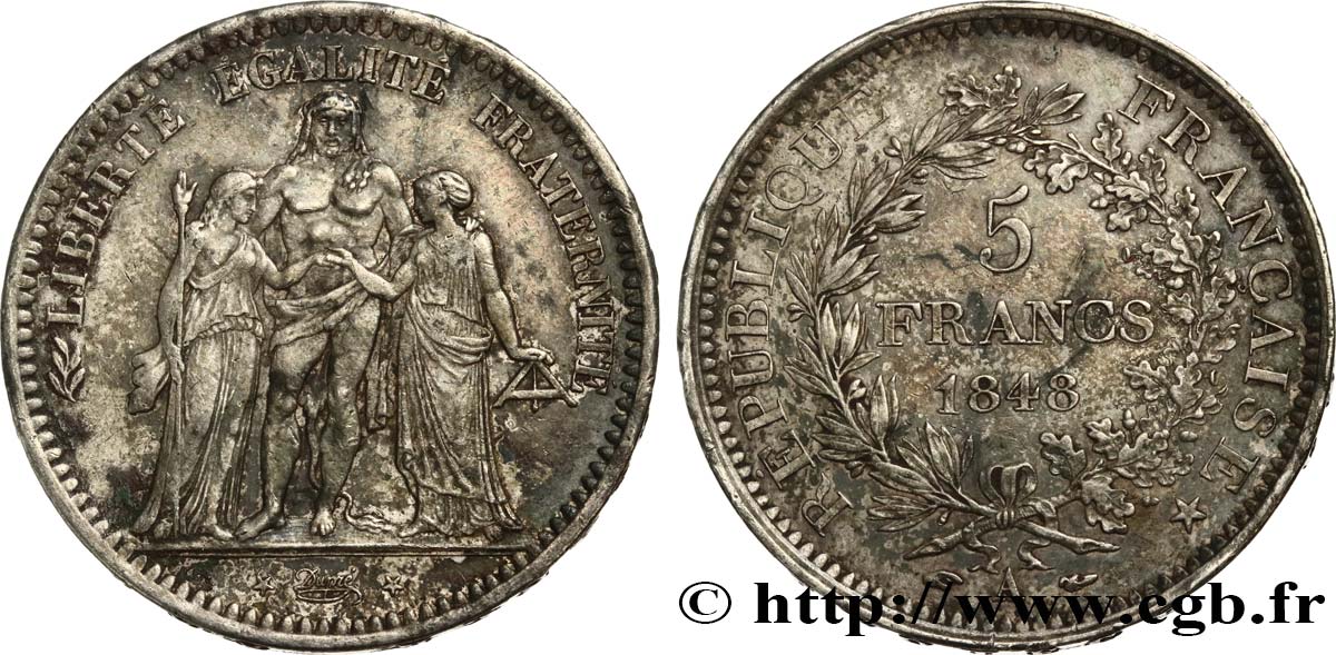 5 francs Hercule, IIe République 1848 Paris F.326/1 AU53 