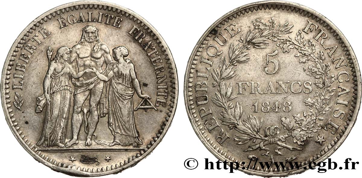 5 francs Hercule, IIe République 1848 Paris F.326/1 AU50 
