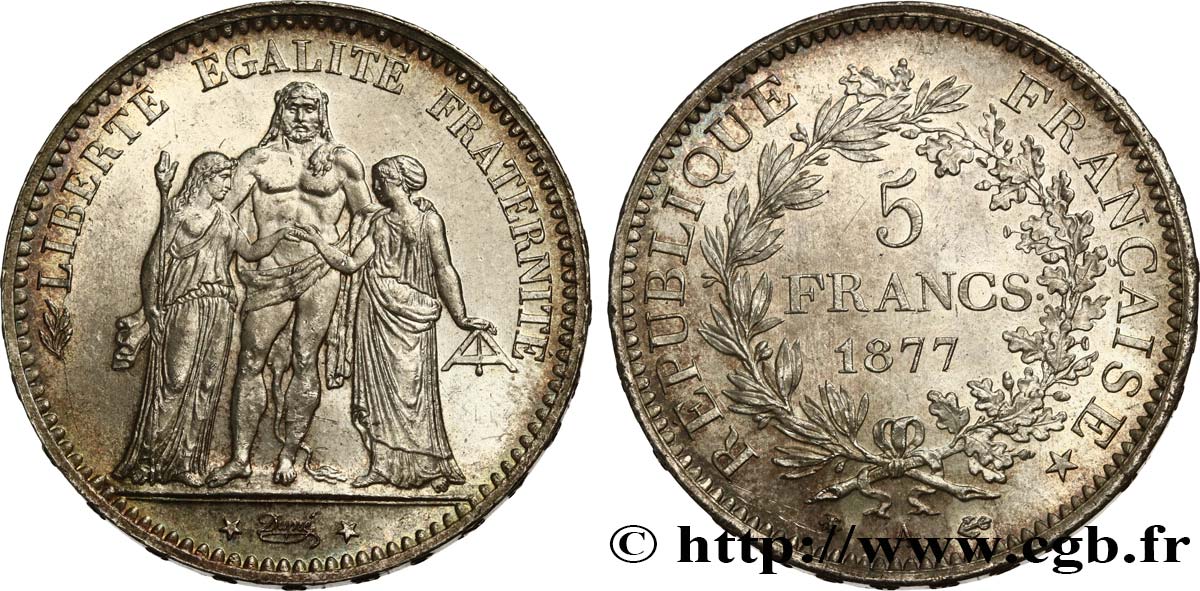 5 francs Hercule 1877 Paris F.334/19 EBC62 