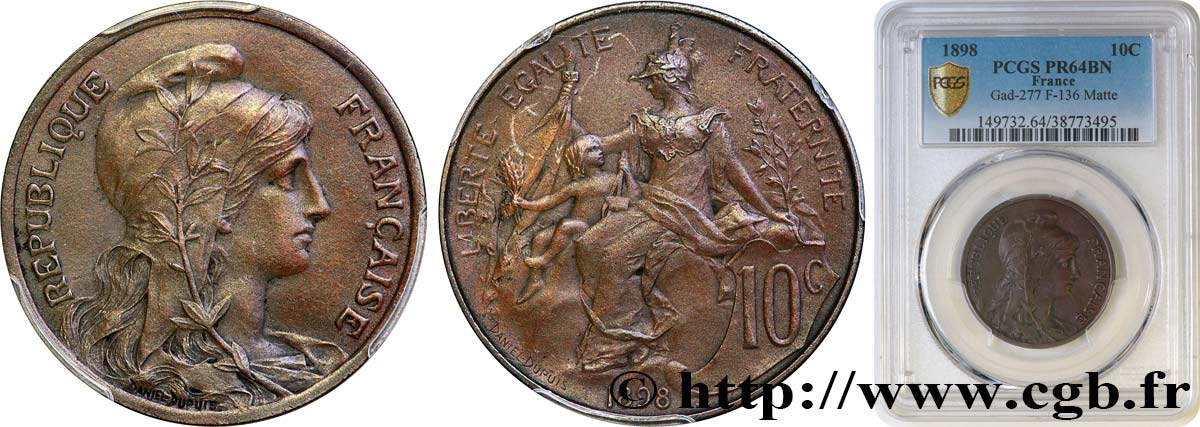 10 centimes Daniel-Dupuis, Flan Mat 1898  F.136/6 SPL64 PCGS