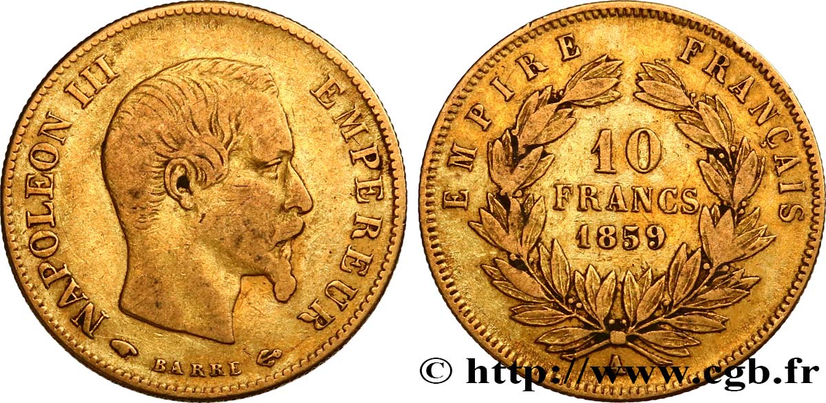 10 francs or Napoléon III, tête nue 1859 Paris F.506/7 BC25 