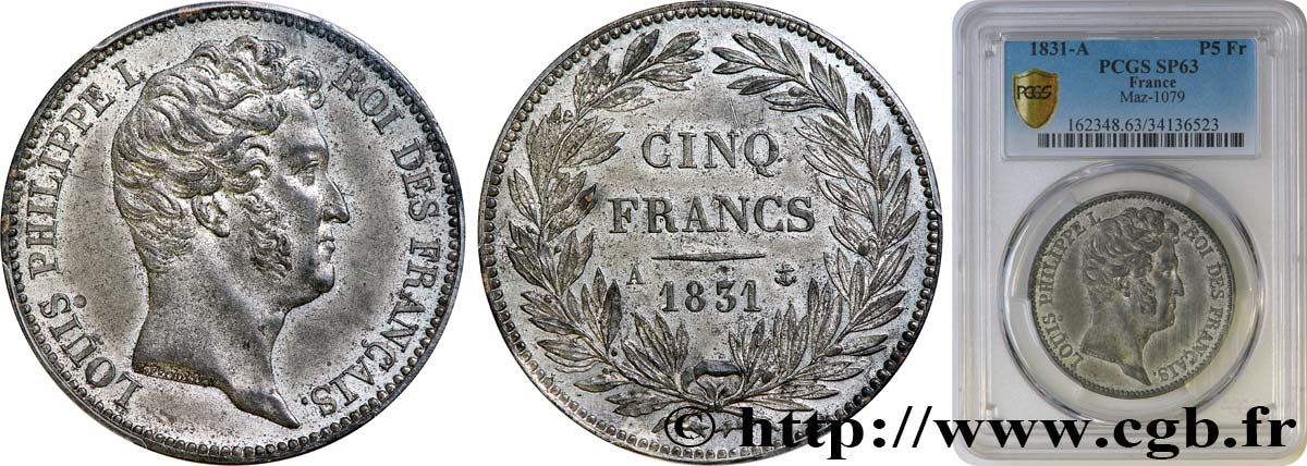 Essai de 5 Francs en étain par Tiolier 1831 Paris VG.2774  MS63 PCGS