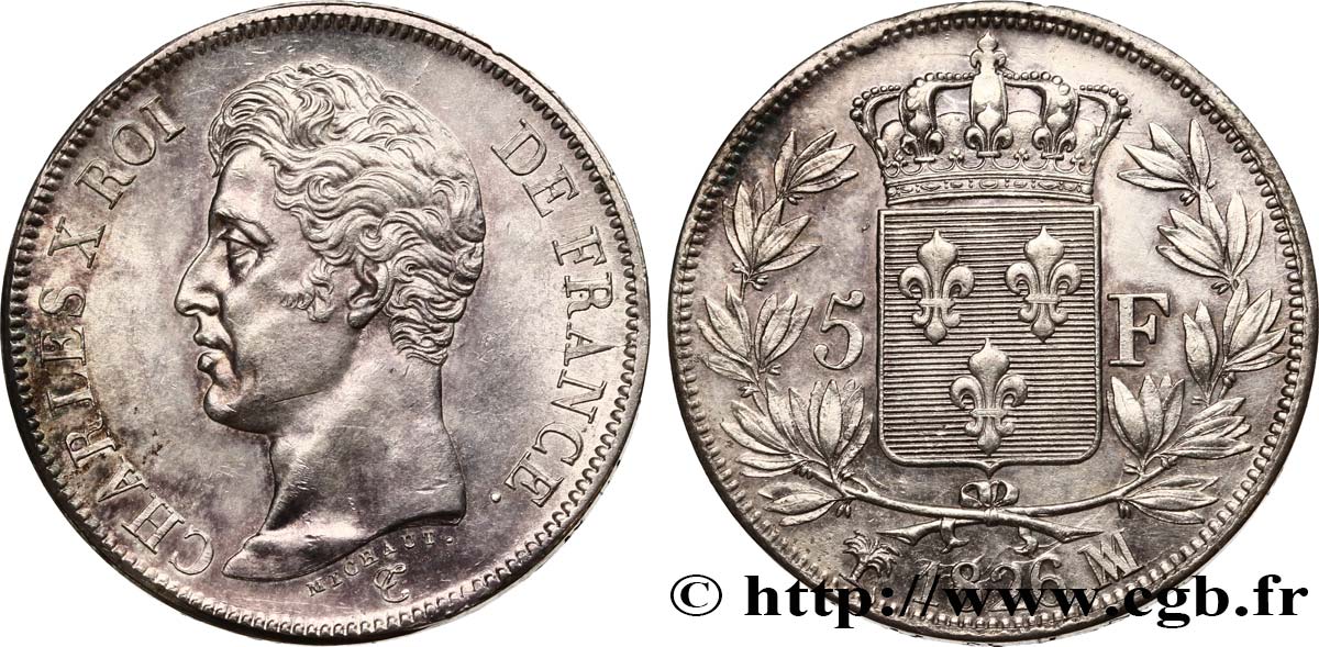5 francs Charles X, 1er type 1826 Marseille F.310/24 SPL61 