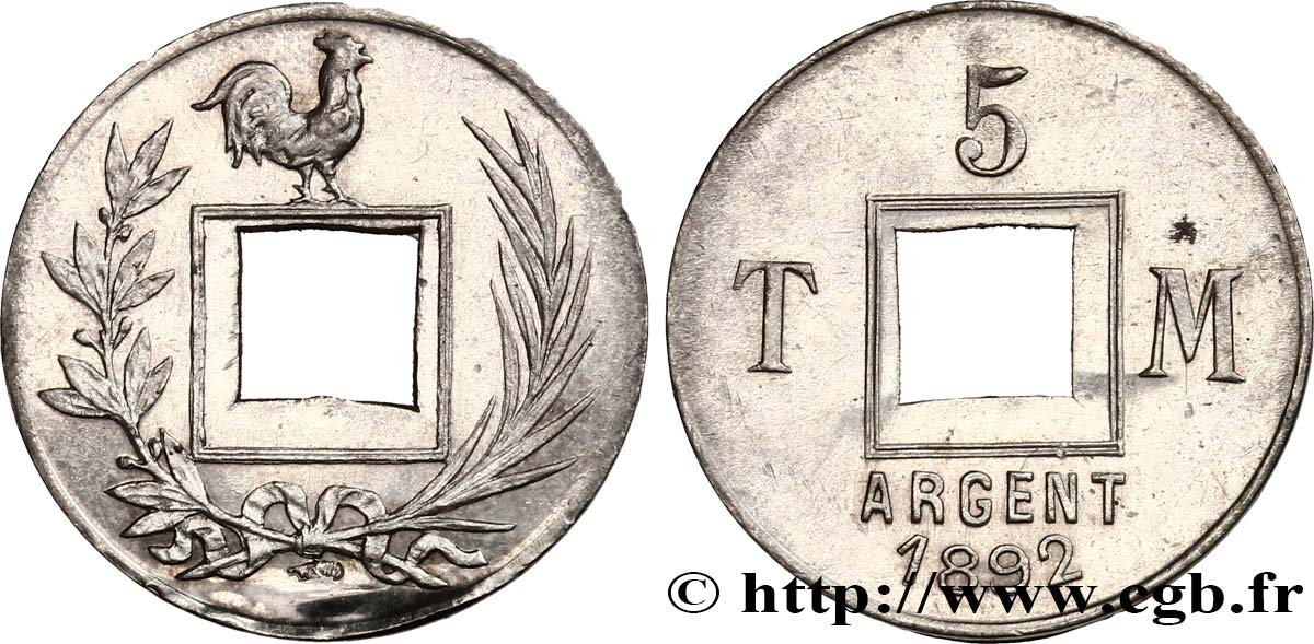 Essai TM 5 en argent 1892  GEM.261 2 EBC 