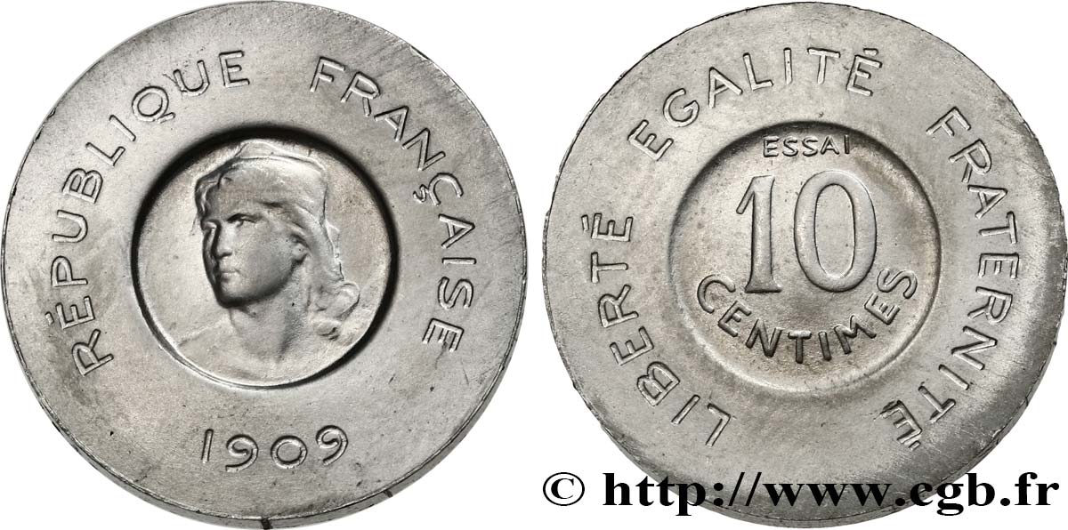 Essai de 10 centimes Rude en aluminium 1909 Paris GEM.35 5 SC64 