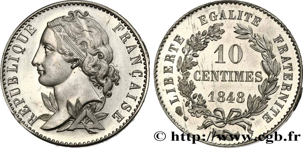 Concours de 10 centimes, essai en étain par Magniadas, premier revers 1848 Paris VG.3143 var. fST64 