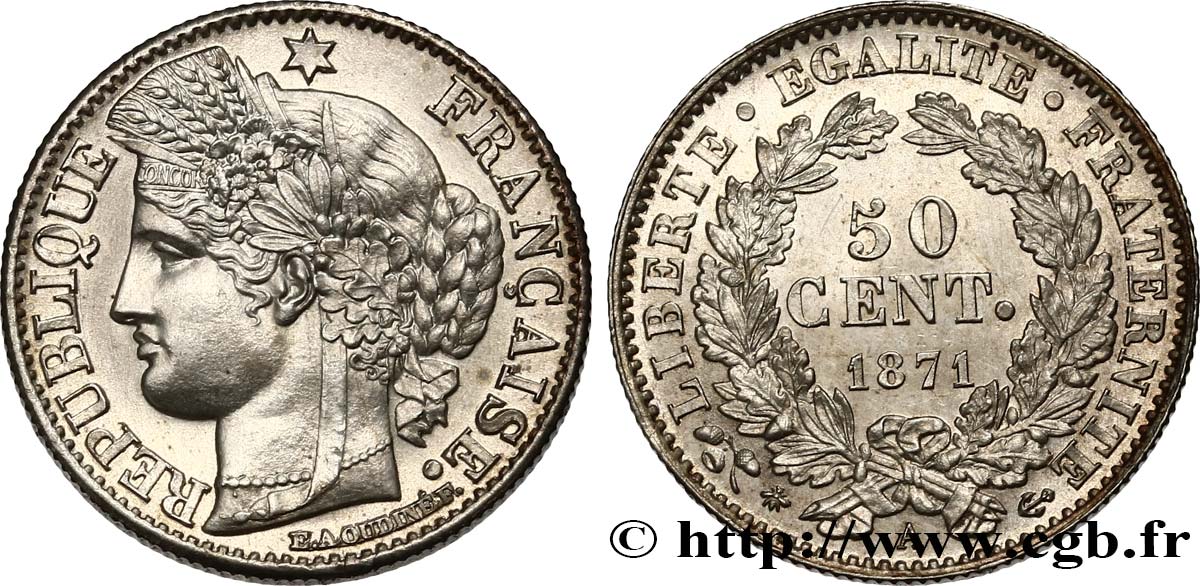 50 centimes Cérès, IIIe République 1871 Paris F.189/1 SC63 