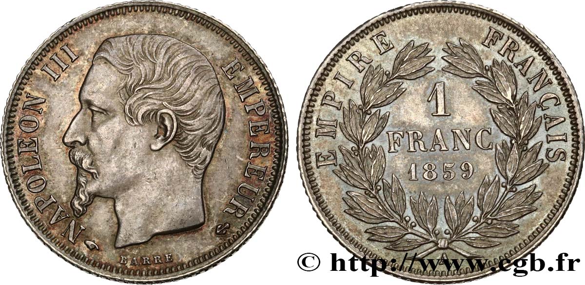1 franc Napoléon III, tête nue 1859 Paris F.214/12 SUP60 