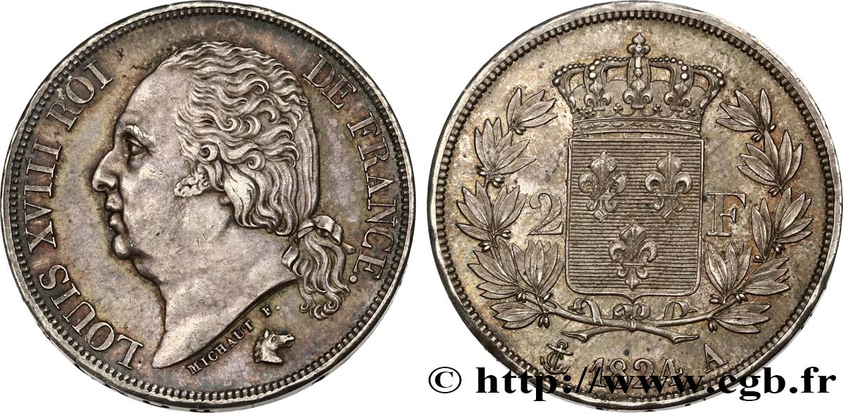 2 francs Louis XVIII 1824 Paris F.257/51 MS60 